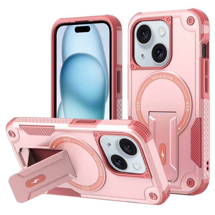 For iPhone 15 Plus MagSafe Holder Armor PC Hybrid TPU Phone Case(Pink) - iPhone 15 Plus Cases by PMC Jewellery | Online Shopping South Africa | PMC Jewellery