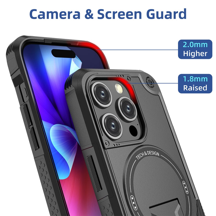 For iPhone 15 Plus MagSafe Holder Armor PC Hybrid TPU Phone Case(Black) - iPhone 15 Plus Cases by PMC TechLife | Online Shopping South Africa | PMC TechLife