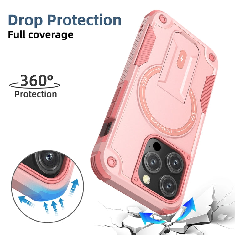 For iPhone 14 Plus MagSafe Holder Armor PC Hybrid TPU Phone Case(Pink) - iPhone 14 Plus Cases by PMC Jewellery | Online Shopping South Africa | PMC Jewellery