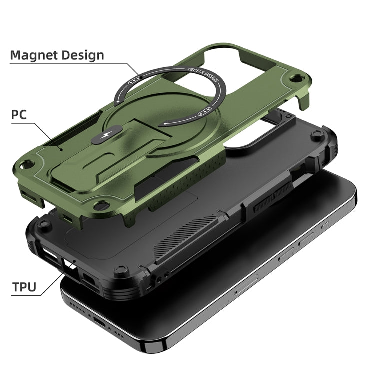 For iPhone 14 MagSafe Holder Armor PC Hybrid TPU Phone Case(Army Green) - iPhone 14 Cases by PMC TechLife | Online Shopping South Africa | PMC TechLife