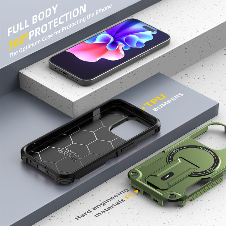 For iPhone 14 MagSafe Holder Armor PC Hybrid TPU Phone Case(Army Green) - iPhone 14 Cases by PMC TechLife | Online Shopping South Africa | PMC TechLife
