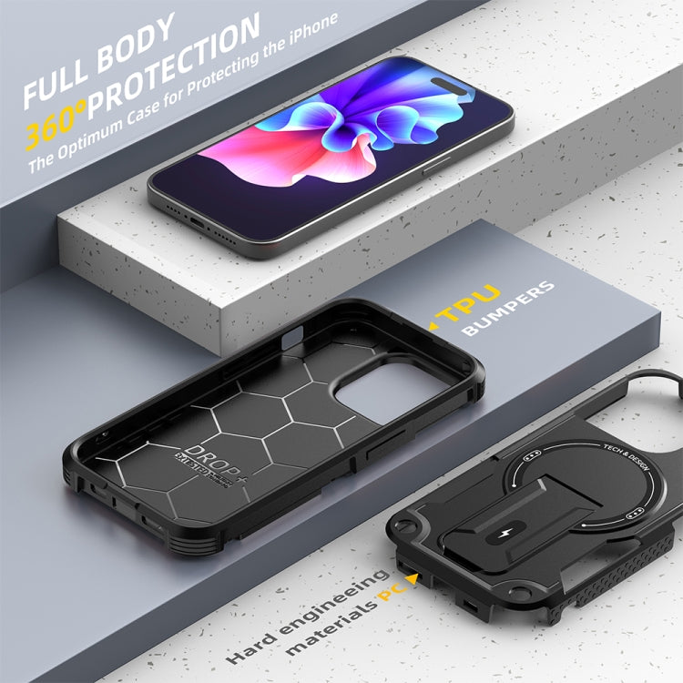 For iPhone 14 Pro MagSafe Holder Armor PC Hybrid TPU Phone Case(Black) - iPhone 14 Pro Cases by PMC TechLife | Online Shopping South Africa | PMC TechLife