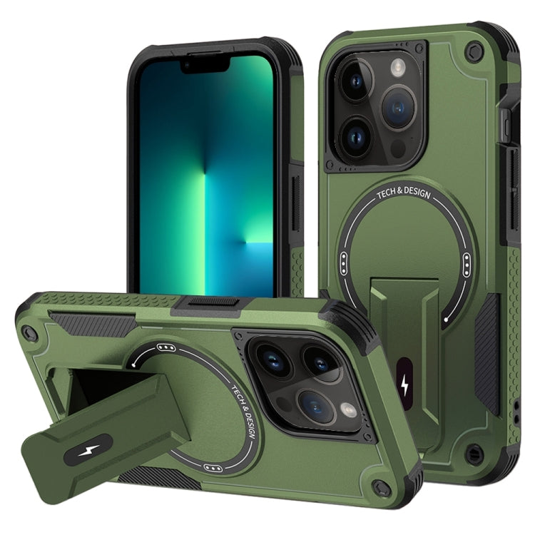 For iPhone 13 Pro Max MagSafe Holder Armor PC Hybrid TPU Phone Case(Army Green) - iPhone 13 Pro Max Cases by PMC TechLife | Online Shopping South Africa | PMC TechLife