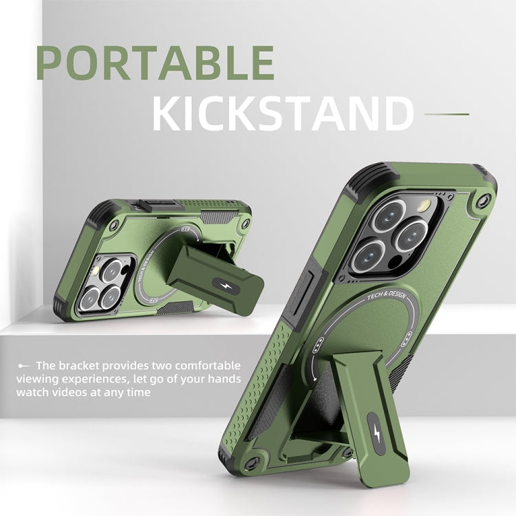 For iPhone 13 Pro Max MagSafe Holder Armor PC Hybrid TPU Phone Case(Army Green) - iPhone 13 Pro Max Cases by PMC TechLife | Online Shopping South Africa | PMC TechLife