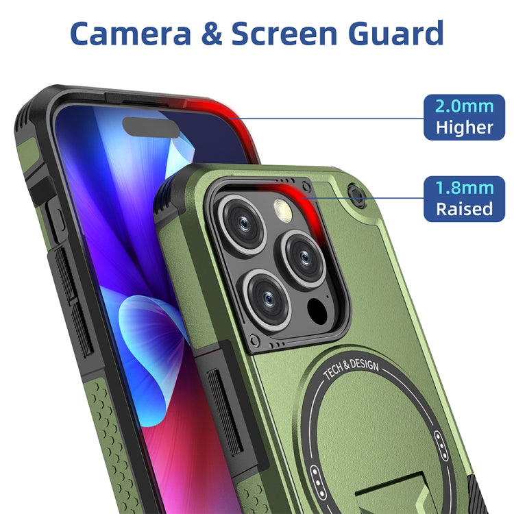For iPhone 13 Pro Max MagSafe Holder Armor PC Hybrid TPU Phone Case(Army Green) - iPhone 13 Pro Max Cases by PMC TechLife | Online Shopping South Africa | PMC TechLife