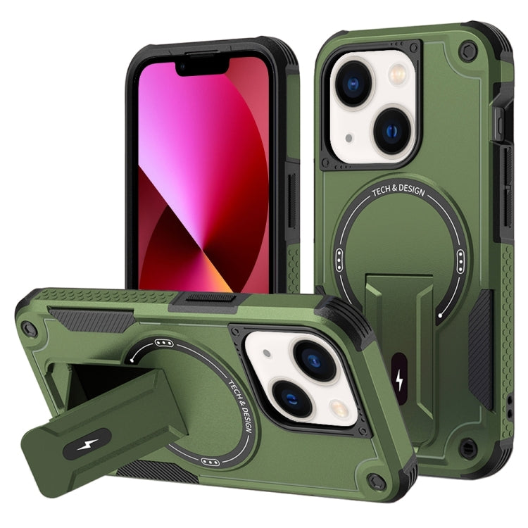 For iPhone 13 MagSafe Holder Armor PC Hybrid TPU Phone Case(Army Green) - iPhone 13 Cases by PMC TechLife | Online Shopping South Africa | PMC TechLife