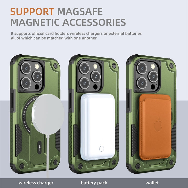 For iPhone 13 MagSafe Holder Armor PC Hybrid TPU Phone Case(Army Green) - iPhone 13 Cases by PMC TechLife | Online Shopping South Africa | PMC TechLife
