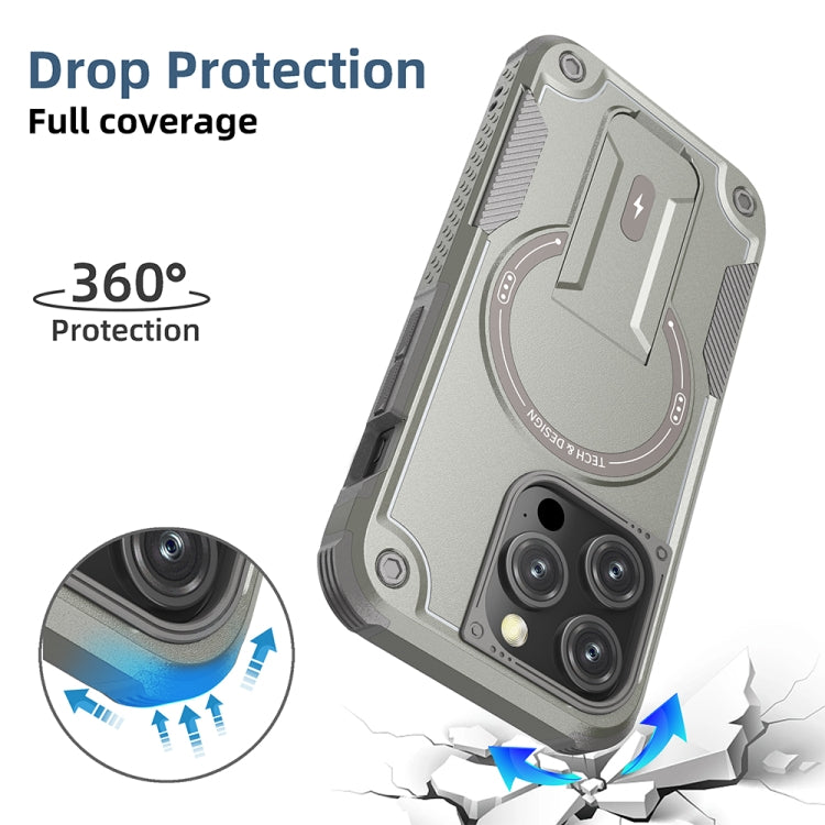 For iPhone 12 Pro Max MagSafe Holder Armor PC Hybrid TPU Phone Case(Grey) - iPhone 12 Pro Max Cases by PMC TechLife | Online Shopping South Africa | PMC TechLife