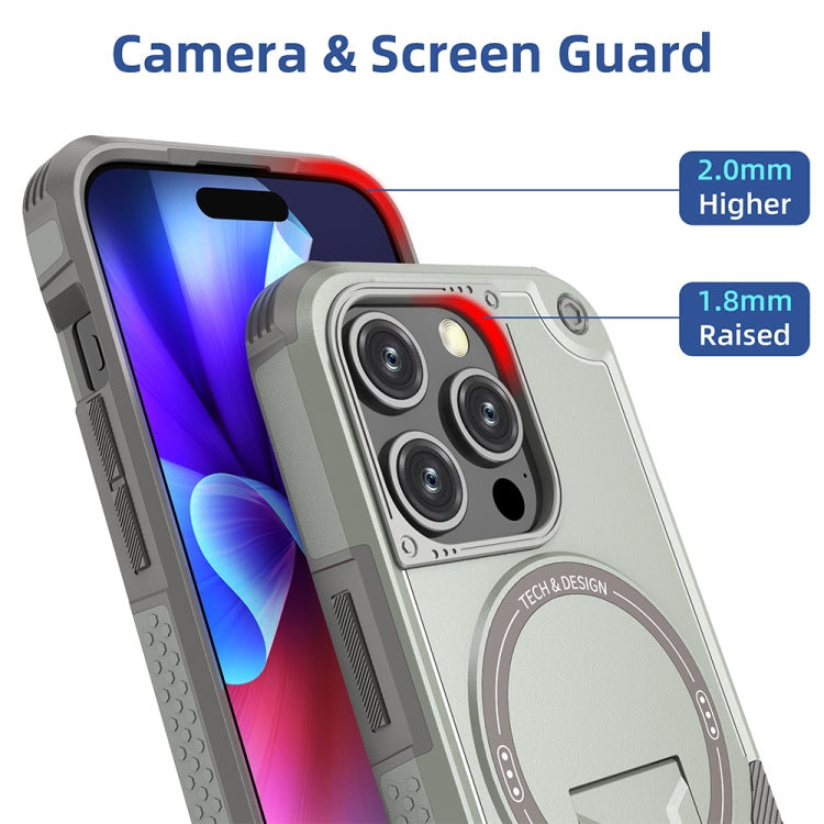 For iPhone 12 Pro Max MagSafe Holder Armor PC Hybrid TPU Phone Case(Grey) - iPhone 12 Pro Max Cases by PMC Jewellery | Online Shopping South Africa | PMC Jewellery