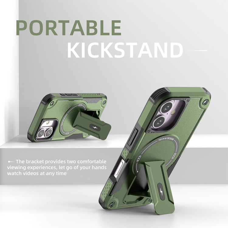 For iPhone 16 Armor Magsafe Holder PC Hybrid TPU Phone Case(Army Green) - iPhone 16 Cases by PMC Jewellery | Online Shopping South Africa | PMC Jewellery | Buy Now Pay Later Mobicred