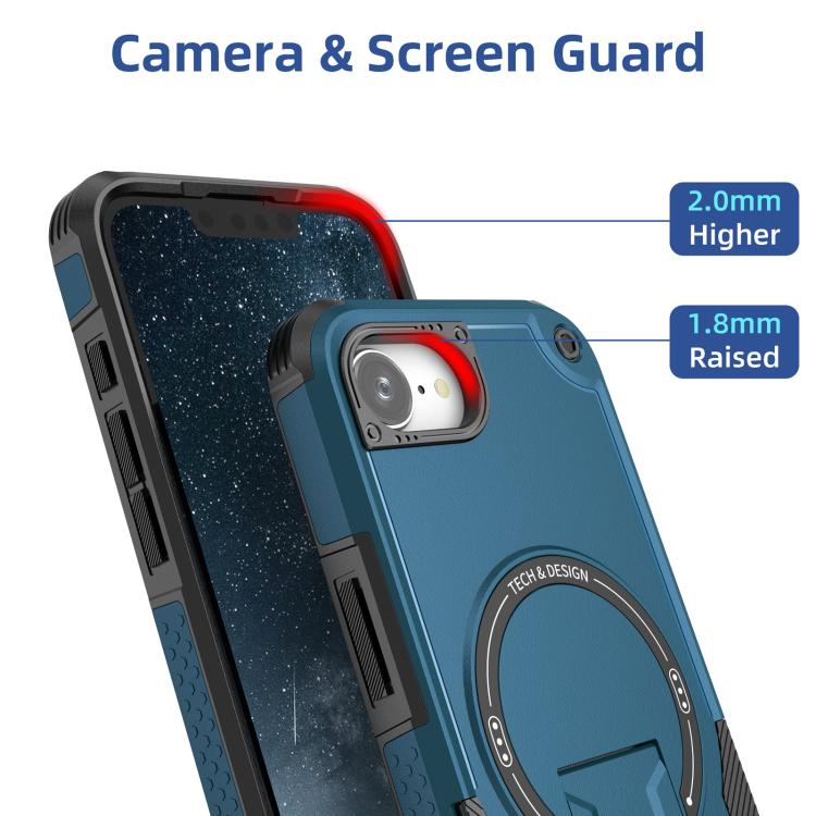 For iPhone 16e Armor Magsafe Holder PC Hybrid TPU Phone Case(Dark Blue) - iPhone 16e Cases by PMC TechLife | Online Shopping South Africa | PMC TechLife | Buy Now Pay Later Mobicred