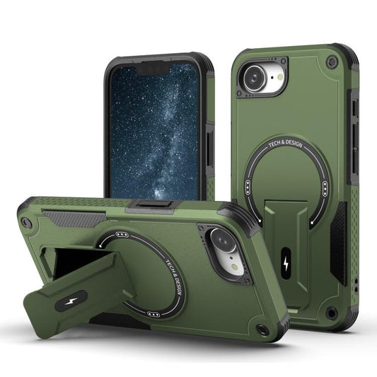 For iPhone 16e Armor Magsafe Holder PC Hybrid TPU Phone Case(Army Green) - iPhone 16e Cases by PMC Jewellery | Online Shopping South Africa | PMC Jewellery | Buy Now Pay Later Mobicred