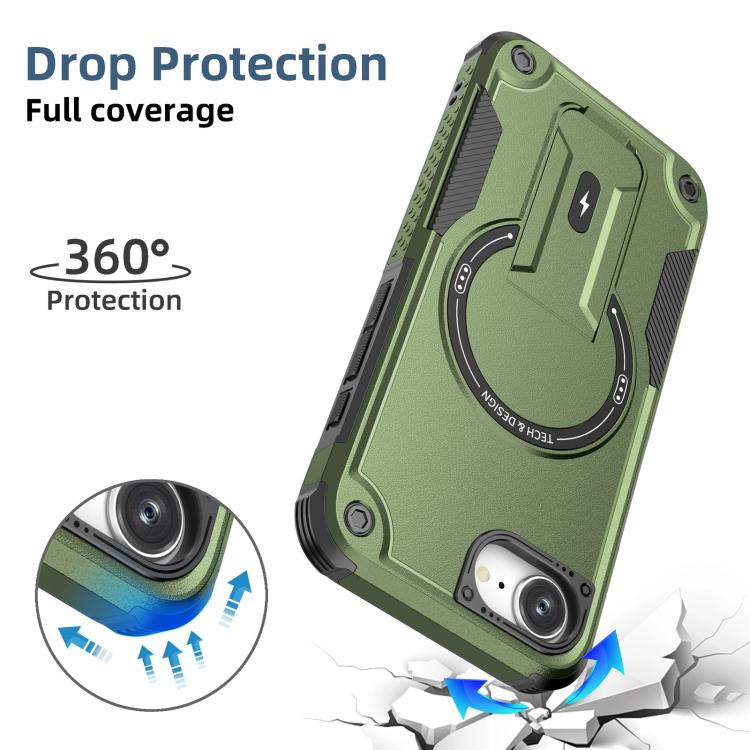 For iPhone 16e Armor Magsafe Holder PC Hybrid TPU Phone Case(Army Green) - iPhone 16e Cases by PMC TechLife | Online Shopping South Africa | PMC TechLife | Buy Now Pay Later Mobicred