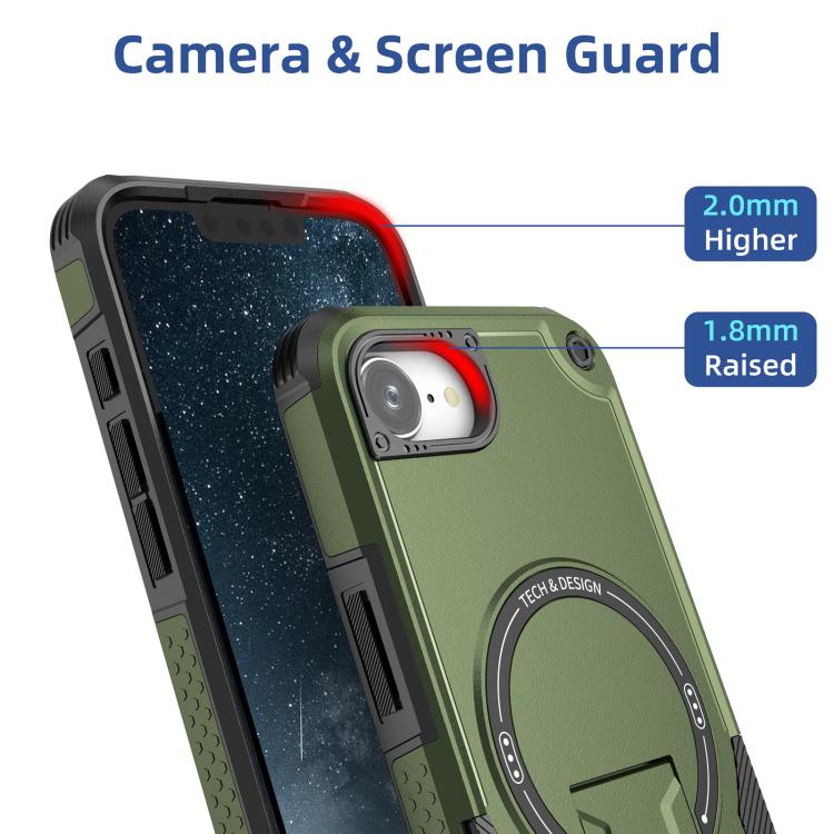 For iPhone 16e Armor Magsafe Holder PC Hybrid TPU Phone Case(Army Green) - iPhone 16e Cases by PMC TechLife | Online Shopping South Africa | PMC TechLife | Buy Now Pay Later Mobicred