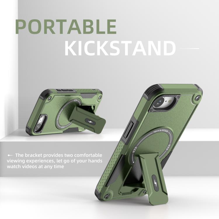 For iPhone 16e Armor Magsafe Holder PC Hybrid TPU Phone Case(Army Green) - iPhone 16e Cases by PMC TechLife | Online Shopping South Africa | PMC TechLife | Buy Now Pay Later Mobicred