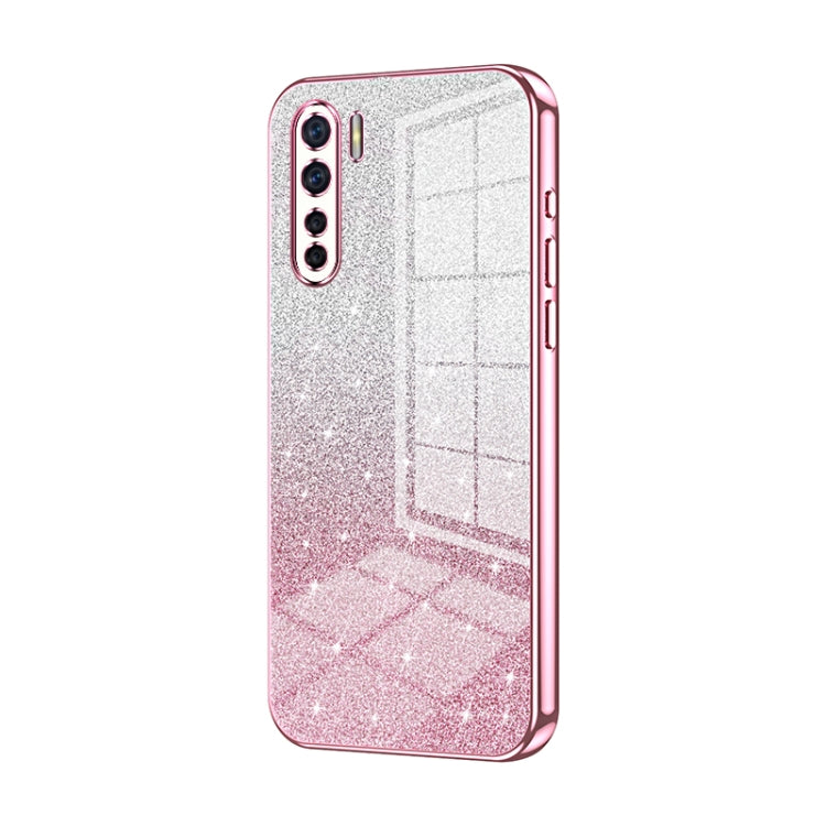 For OPPO Reno3 4G / F15 / A91 Gradient Glitter Powder Electroplated Phone Case(Pink) - OPPO Cases by PMC Jewellery | Online Shopping South Africa | PMC Jewellery | Buy Now Pay Later Mobicred