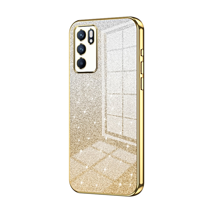 For OPPO Reno6 Indian / Malay Gradient Glitter Powder Electroplated Phone Case(Gold) - OPPO Cases by PMC Jewellery | Online Shopping South Africa | PMC Jewellery | Buy Now Pay Later Mobicred