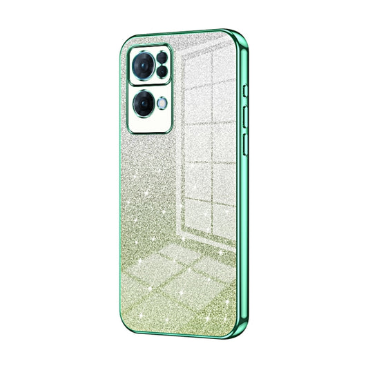 For OPPO Reno7 Pro Gradient Glitter Powder Electroplated Phone Case(Green) - OPPO Cases by PMC Jewellery | Online Shopping South Africa | PMC Jewellery | Buy Now Pay Later Mobicred