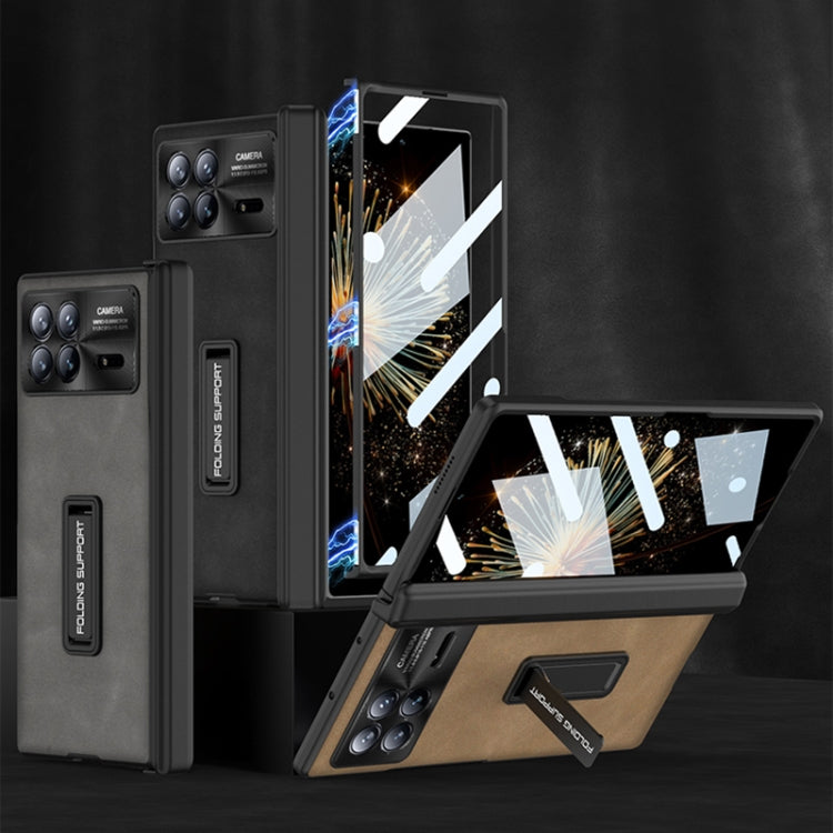For Xiaomi Mix Fold 3 GKK Integrated Frosted Fold Hinge Leather Phone Case with Holder(Brown) - free shipping - PMC Jewellery - Order now!