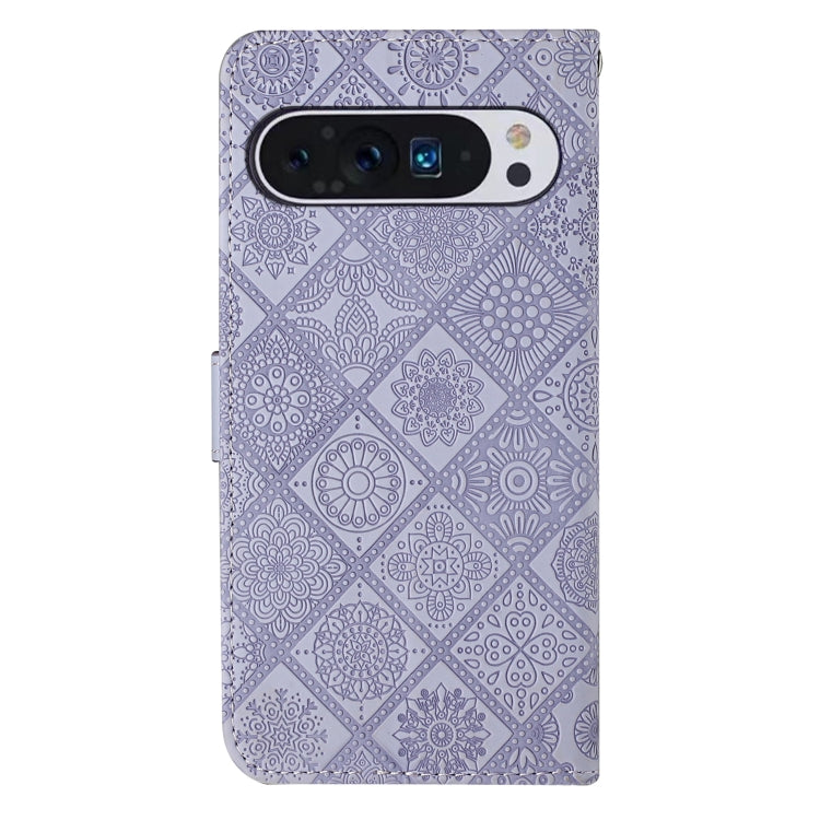 For Google Pixel 9 Pro XL Ethnic Style Embossed Pattern Leather Phone Case(Purple) - Google Cases by PMC TechLife | Online Shopping South Africa | PMC TechLife | Buy Now Pay Later Mobicred