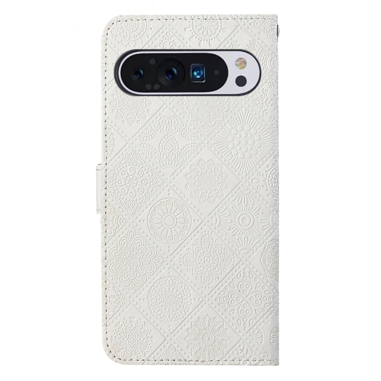 For Google Pixel 9 / 9 Pro Ethnic Style Embossed Pattern Leather Phone Case(White) - Google Cases by PMC TechLife | Online Shopping South Africa | PMC TechLife | Buy Now Pay Later Mobicred