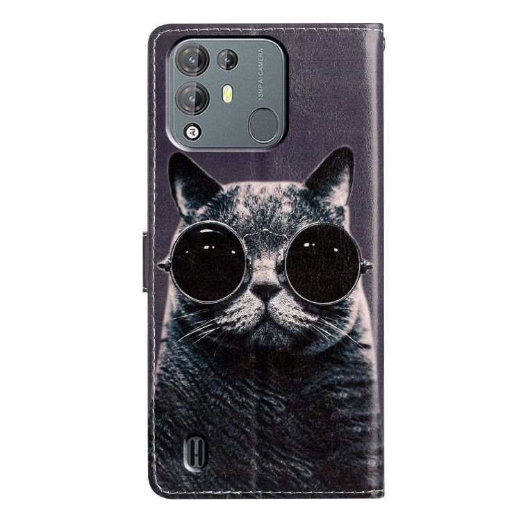 For Blackview A55 Pro Colored Drawing Leather Phone Case(Sunglasses Cat) - More Brand by PMC Jewellery | Online Shopping South Africa | PMC Jewellery | Buy Now Pay Later Mobicred
