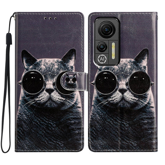 For Ulefone Note 14 Colored Drawing Leather Phone Case(Sunglasses Cat) - Ulefone Cases by PMC Jewellery | Online Shopping South Africa | PMC Jewellery | Buy Now Pay Later Mobicred