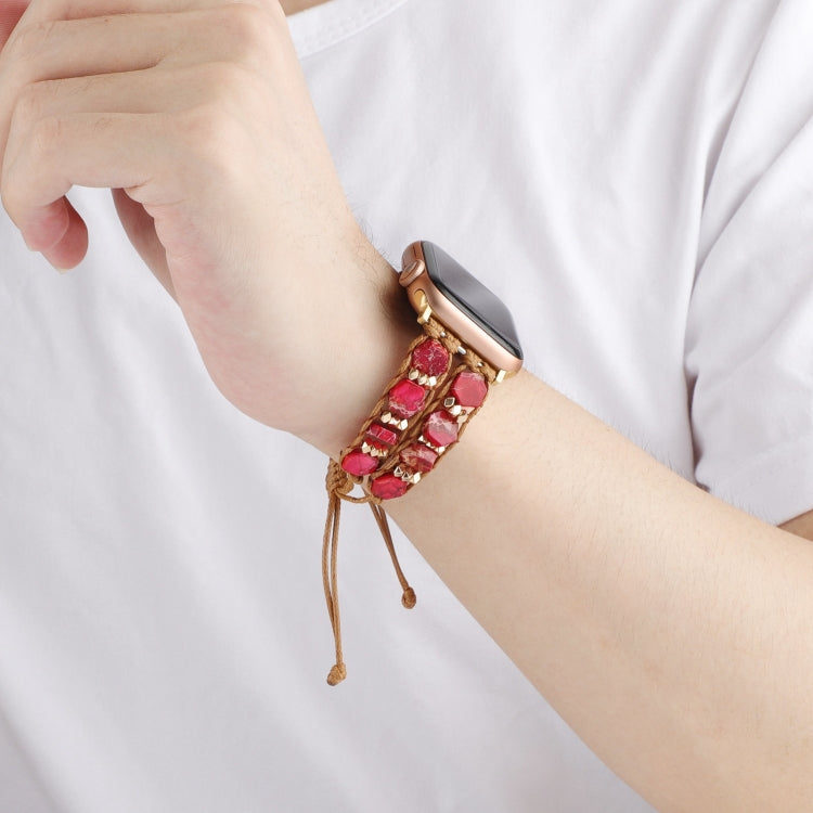 For Apple Watch SE 2023 44mm Hexagonal Stones Drawstring Chain Watch Band(Red) - Watch Bands by PMC TechLife | Online Shopping South Africa | PMC TechLife