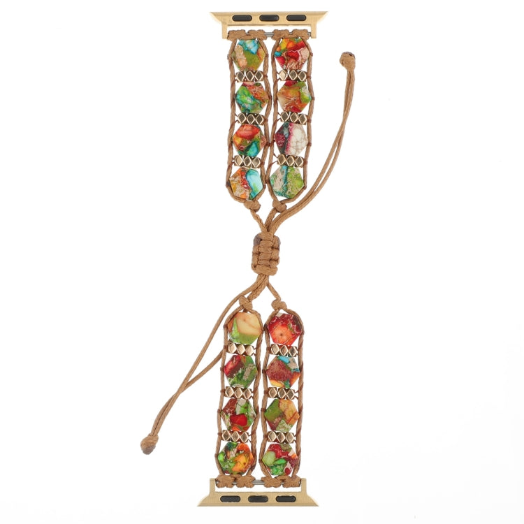 For Apple Watch Series 9 45mm Hexagonal Stones Drawstring Chain Watch Band(Colorful) - Watch Bands by PMC TechLife | Online Shopping South Africa | PMC TechLife