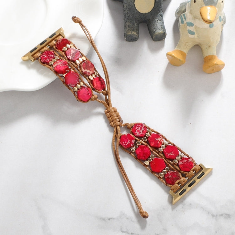 For Apple Watch Series 8 41mm Hexagonal Stones Drawstring Chain Watch Band(Red) - Watch Bands by PMC TechLife | Online Shopping South Africa | PMC TechLife