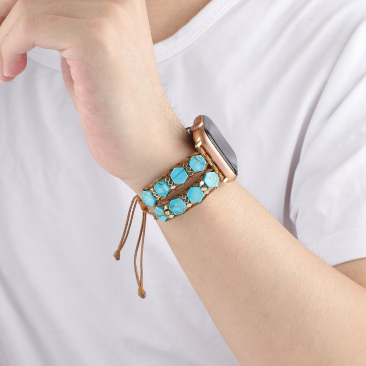 For Apple Watch Series 7 45mm Hexagonal Stones Drawstring Chain Watch Band(Blue) - Watch Bands by PMC TechLife | Online Shopping South Africa | PMC TechLife | Buy Now Pay Later Mobicred