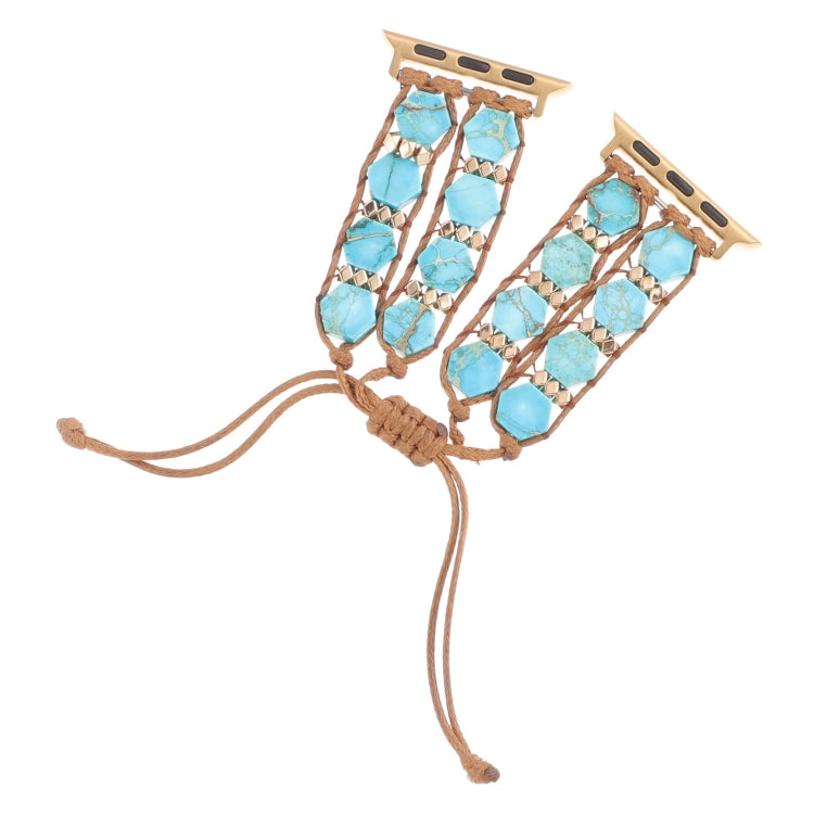 For Apple Watch SE 44mm Hexagonal Stones Drawstring Chain Watch Band(Blue) - Watch Bands by PMC TechLife | Online Shopping South Africa | PMC TechLife