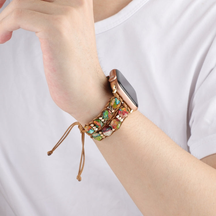 For Apple Watch Series 6 44mm Hexagonal Stones Drawstring Chain Watch Band(Colorful) - Watch Bands by PMC TechLife | Online Shopping South Africa | PMC TechLife