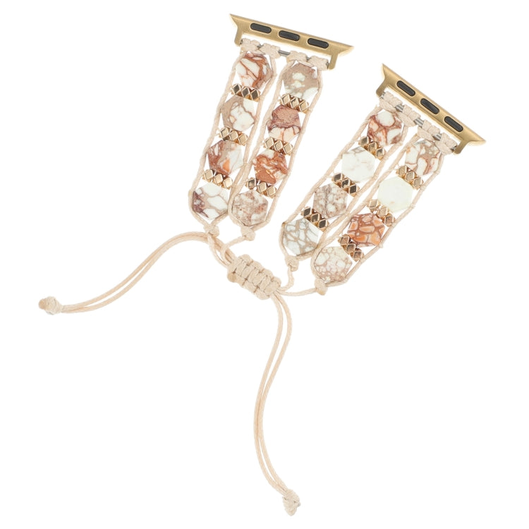 For Apple Watch Series 4 40mm Hexagonal Stones Drawstring Chain Watch Band(Beige) - Watch Bands by PMC TechLife | Online Shopping South Africa | PMC TechLife