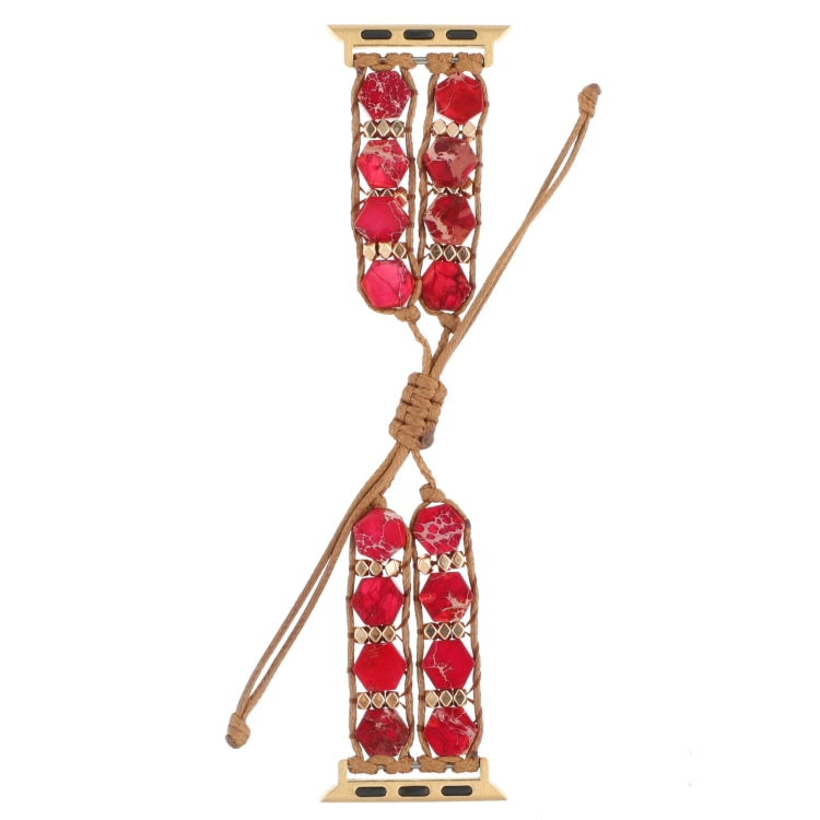 For Apple Watch Series 4 40mm Hexagonal Stones Drawstring Chain Watch Band(Red) - Watch Bands by PMC Jewellery | Online Shopping South Africa | PMC Jewellery