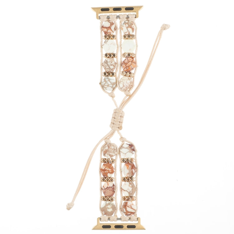 For Apple Watch Series 3 38mm Hexagonal Stones Drawstring Chain Watch Band(Beige) - Watch Bands by PMC TechLife | Online Shopping South Africa | PMC TechLife