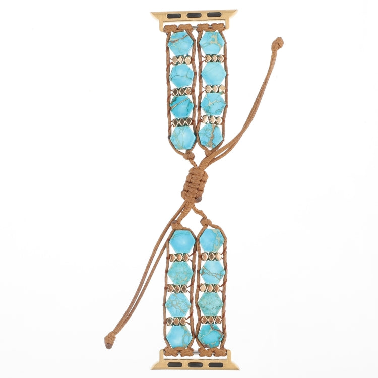 For Apple Watch 38mm Hexagonal Stones Drawstring Chain Watch Band(Blue) - Watch Bands by PMC TechLife | Online Shopping South Africa | PMC TechLife | Buy Now Pay Later Mobicred