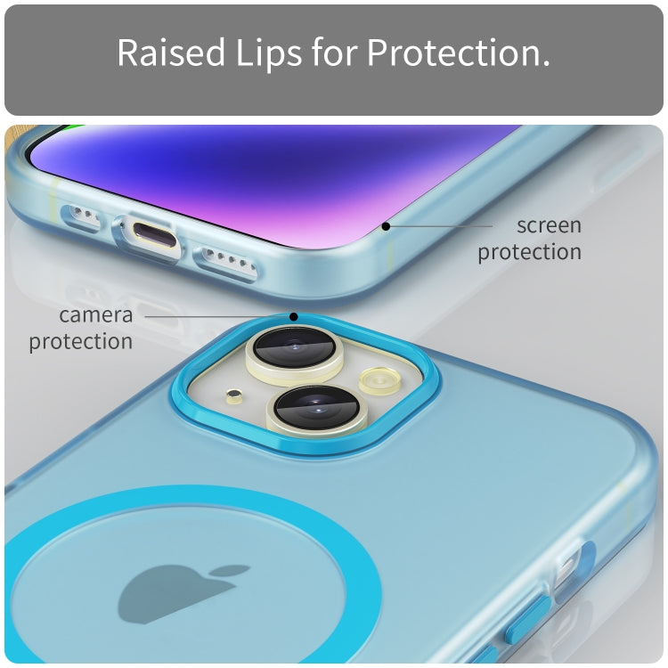 For iPhone 14 Plus MagSafe Frosted Translucent TPU + PC Full Coverage Phone Case(Blue) - iPhone 14 Plus Cases by PMC Jewellery | Online Shopping South Africa | PMC Jewellery