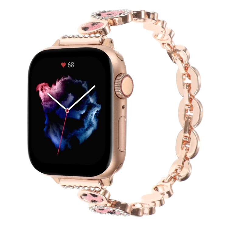 For Apple Watch Series 7 45mm Leopard Rhinestones Metal Chain Watch Band(Rose Gold) - Watch Bands by PMC Jewellery | Online Shopping South Africa | PMC Jewellery