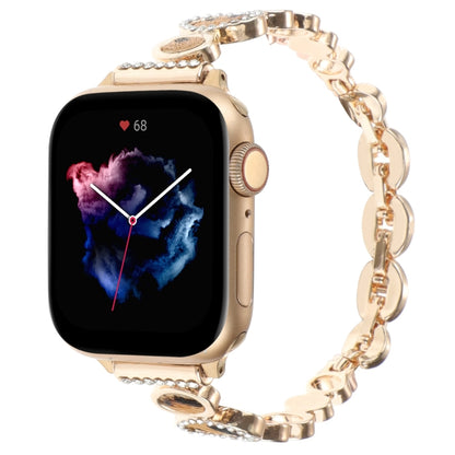 For Apple Watch Series 5 44mm Leopard Rhinestones Metal Chain Watch Band(Gold) - Watch Bands by PMC Jewellery | Online Shopping South Africa | PMC Jewellery