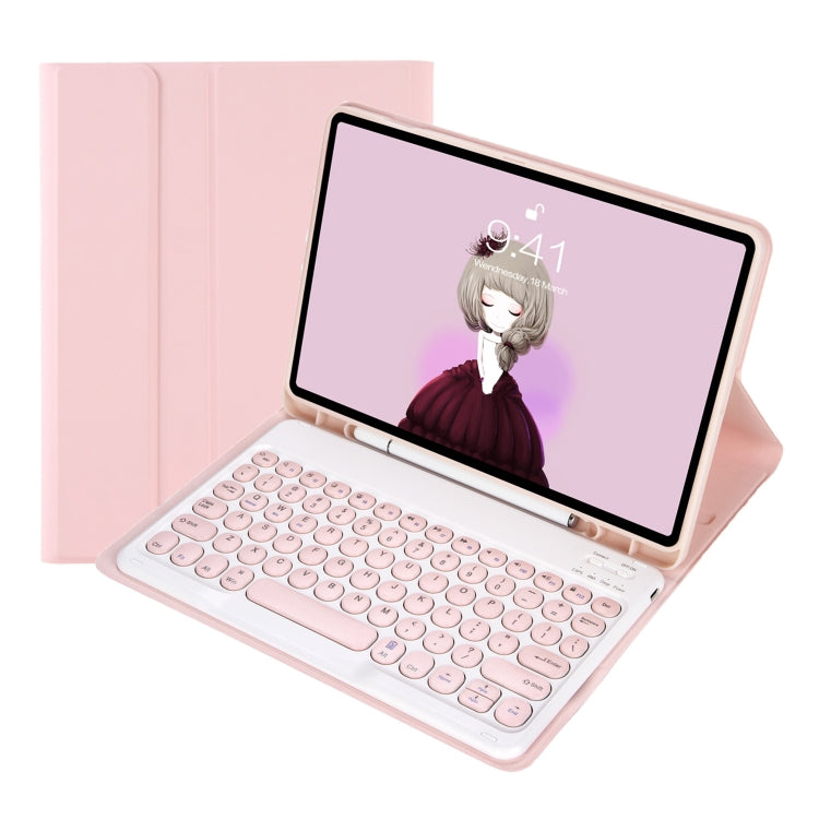 For Samsung Galaxy Tab S9 FE Candy Color TPU Round Keycap Bluetooth Keyboard Leather Case with Pen Slot(Pink) - Samsung Keyboard by PMC TechLife | Online Shopping South Africa | PMC TechLife
