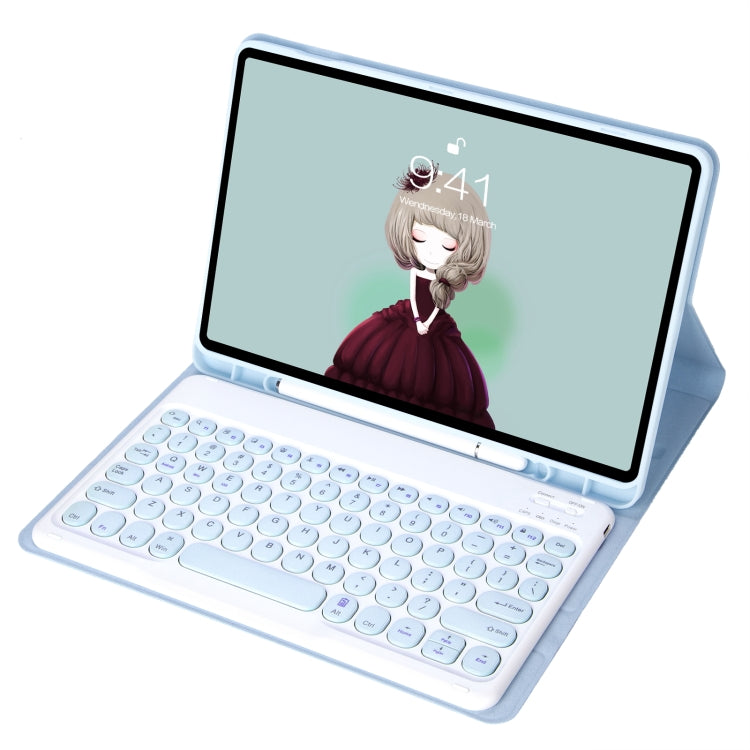 For Samsung Galaxy Tab S10 FE / S9 FE / S9 Candy Color TPU Round Keycap Bluetooth Keyboard Leather Case with Pen Slot(Ice Blue) - Samsung Keyboard by PMC TechLife | Online Shopping South Africa | PMC TechLife | Buy Now Pay Later Mobicred