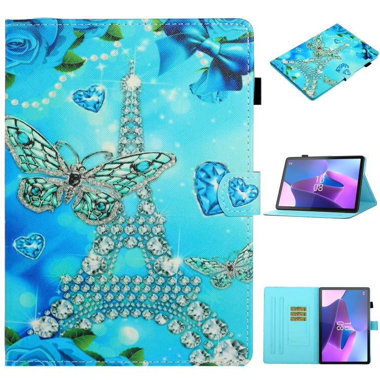 For Lenovo Tab P12 2023 / TB370FU Coloured Drawing Stitching Smart Leather Tablet Case(Butterfly Tower) - Lenovo by PMC TechLife | Online Shopping South Africa | PMC TechLife | Buy Now Pay Later Mobicred