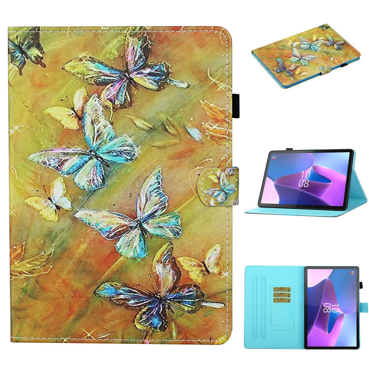 For Lenovo Tab P12 2023 / TB370FU Coloured Drawing Stitching Smart Leather Tablet Case(Butterfly) - Lenovo by PMC TechLife | Online Shopping South Africa | PMC TechLife | Buy Now Pay Later Mobicred