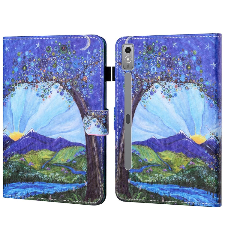For Lenovo Tab P12 2023 / TB370FU Coloured Drawing Stitching Smart Leather Tablet Case(Sunrise and Tree) - Lenovo by PMC TechLife | Online Shopping South Africa | PMC TechLife | Buy Now Pay Later Mobicred