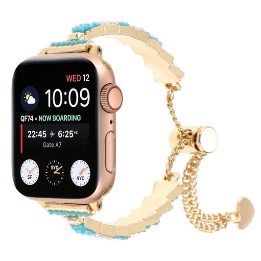 For Apple Watch SE 2023 44mm Shell Beads Chain Bracelet Metal Watch Band(Blue White Gold) - Watch Bands by PMC Jewellery | Online Shopping South Africa | PMC Jewellery