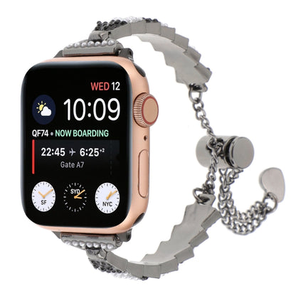 For Apple Watch SE 2023 40mm Shell Beads Chain Bracelet Metal Watch Band(Black White) - Watch Bands by PMC Jewellery | Online Shopping South Africa | PMC Jewellery