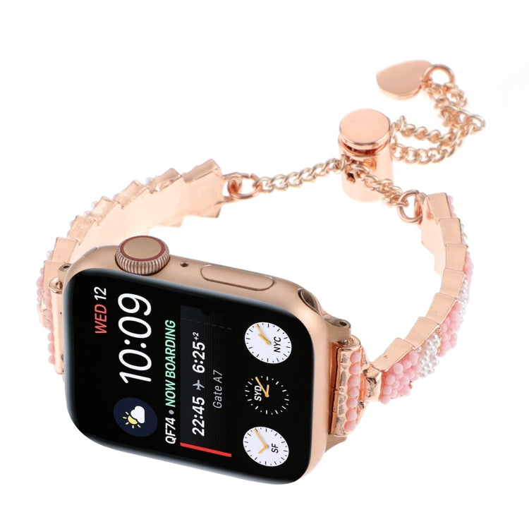 For Apple Watch Series 5 40mm Shell Beads Chain Bracelet Metal Watch Band(Pink White Rose Gold) - Watch Bands by PMC Jewellery | Online Shopping South Africa | PMC Jewellery