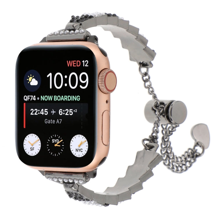 For Apple Watch 42mm Shell Beads Chain Bracelet Metal Watch Band(Black White) - Watch Bands by PMC TechLife | Online Shopping South Africa | PMC TechLife