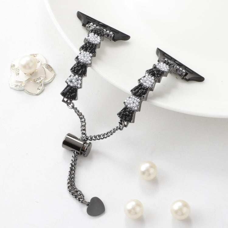 For Apple Watch 38mm Shell Beads Chain Bracelet Metal Watch Band(Black White) - Watch Bands by PMC TechLife | Online Shopping South Africa | PMC TechLife